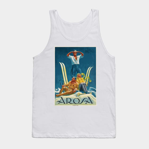 Skiing in Arosa, Switzerland - Vintage Swiss Travel Poster Tank Top by Naves